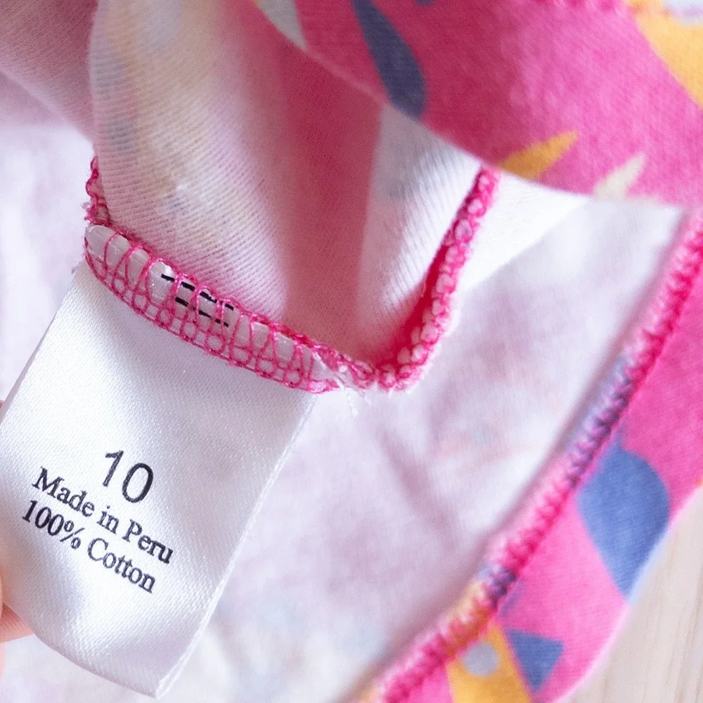 Piccolina Tiered Ruffle Dress Pink Dinosaur Print Short Sleeve Kids Size 10